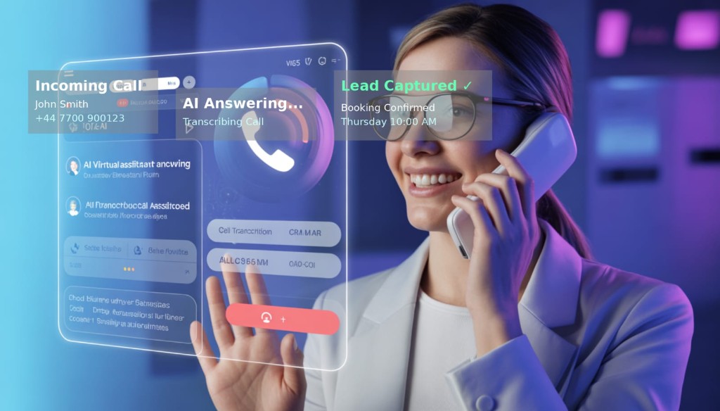 AI-powered call answering — incoming call, transcription, and lead capture